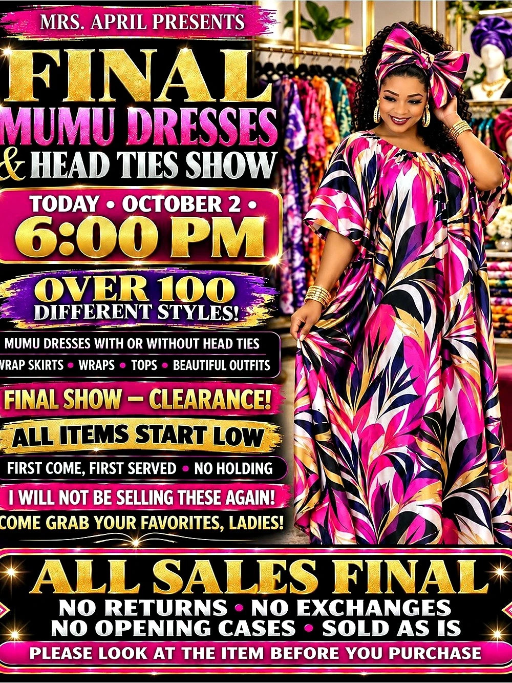 ALL SALES ARE FINAL! EVERYTHING MUST GO!